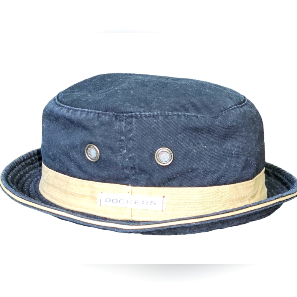 Dockers mens bucket hat. Black with a tan stripe.